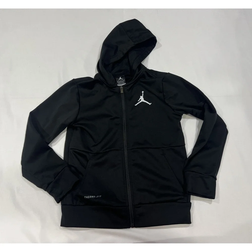 Nike Air Jordan Hoodie Boys Medium‎ Black Activewear Pullover Kidcore Therma Fit